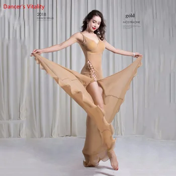 

2018 New For Women Summer Belly Dance Performance Show Wearing Silver Net+Modal Dance Costume Sling Dress M L