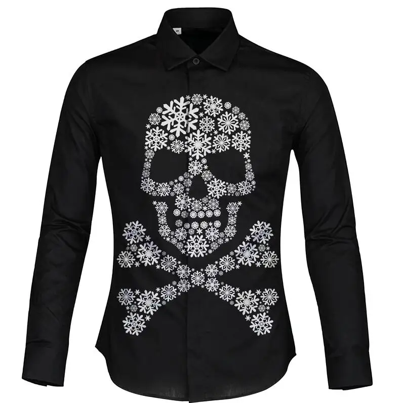 Cloudstyle снежинка череп рубашка с длинным рукавом 3d Черный тренд camisa masculina День Рождения вечерние мужские рубашки Прямая с фабрики - Цвет: black