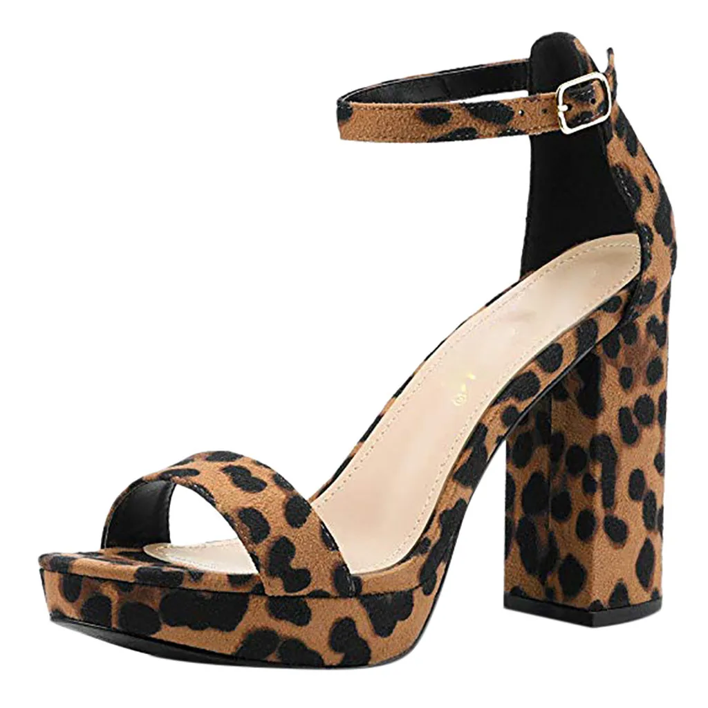 Jaycosin/пикантные женские модные туфли на высоком каблуке в стиле ретро; женская Пряжка Леопард; римские сандалии на высоком каблуке; Летняя женская обувь с острым носком - Цвет: Цвет: желтый