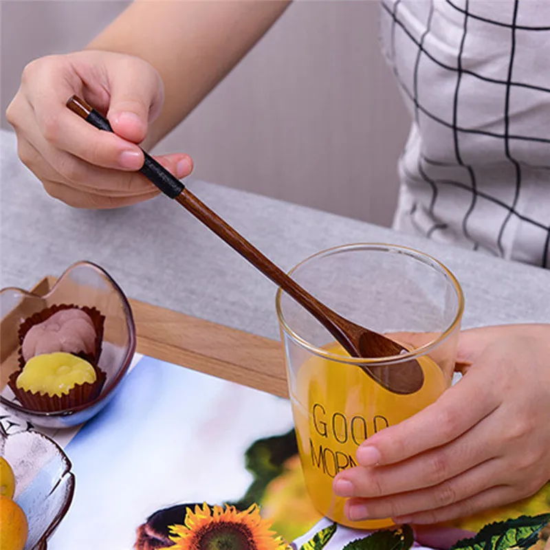 Natural Wood Coffee Scoops Wire Wrapped Long Handle Coffee Tea Mixing