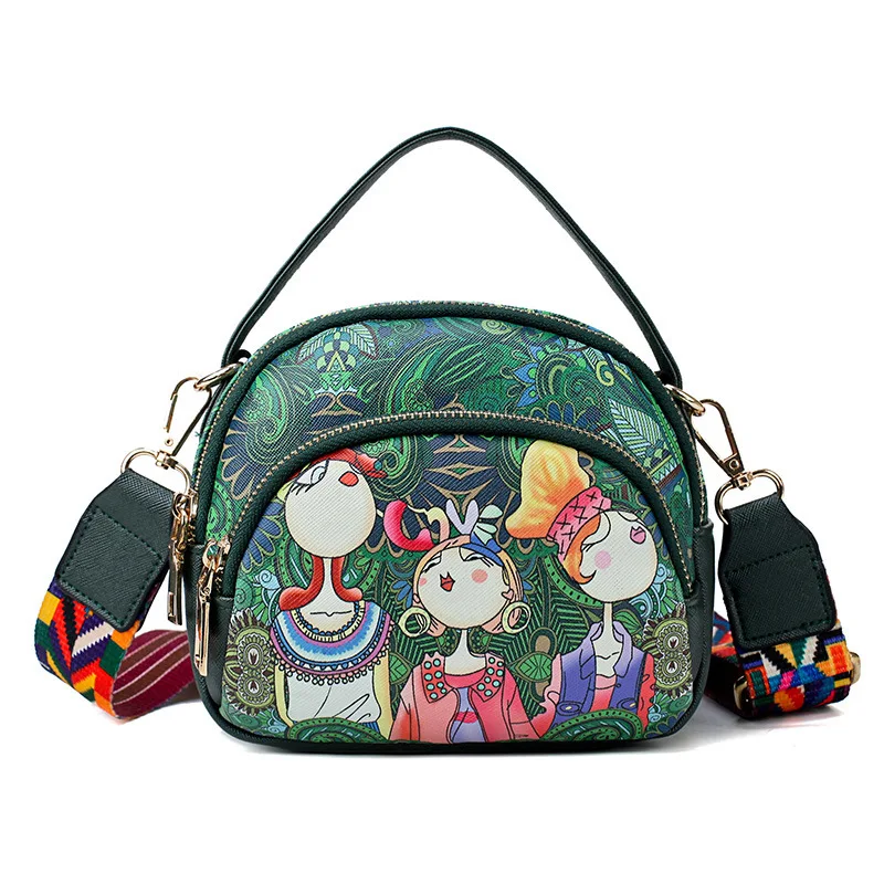 

New 2019 women handbags Cartoon Printing Pattern Women's Shoulder Bag High Quality PU Colorful Strap Handbag sac a main