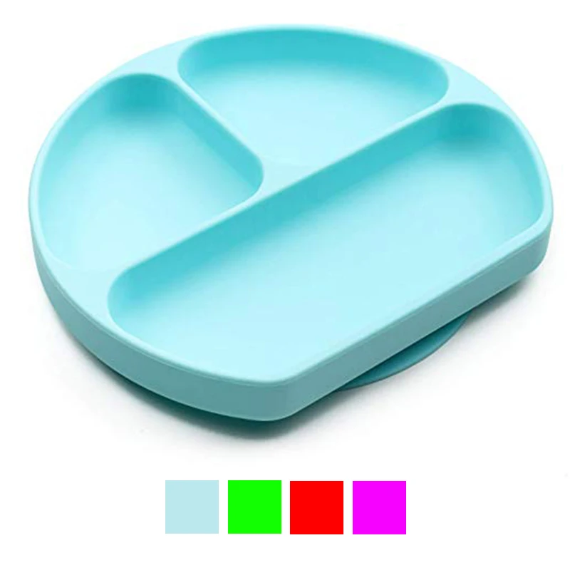 

Baby dishes creative section smiling eco-friendly FDA silicone plate with suction cup strong sticky one-piece food plate