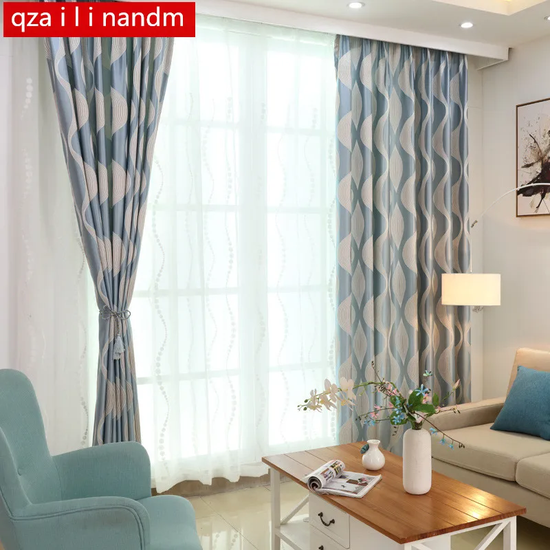 

Modern minimalist embroidered blackout curtains striped polyester cotton curtains living room bedroom window curtain home decor