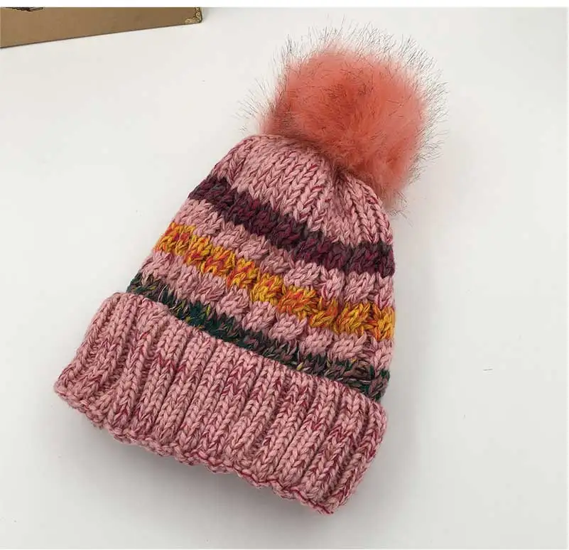 winter hat female beanie faux fur pompon hat knitted pompon beanie winter hat knitted hat winter hats (13)