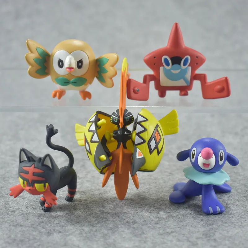 

TAKARA TOMY POKEMON 5Pcs/Set Japan Anime Rowlet Popplio and Litten Tapu Koko Action Figure Model Toys Kawaii Model Decoration