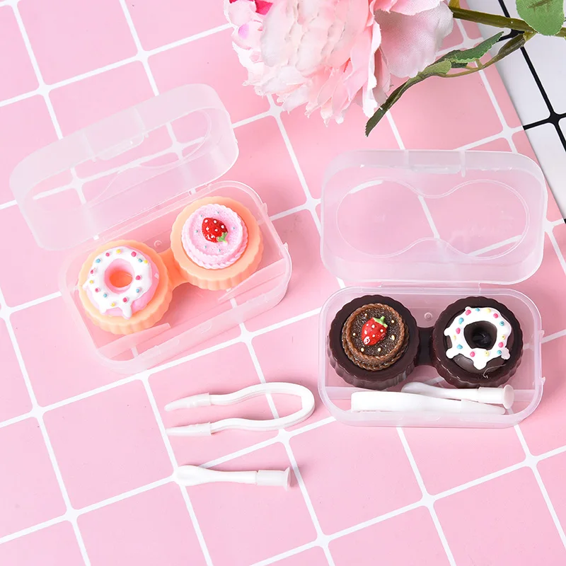 

Cute Cream Cake Glasses Double Contact Lenses Box 2color Contact Lens Case For Eyes Care Kit Holder Container Gift