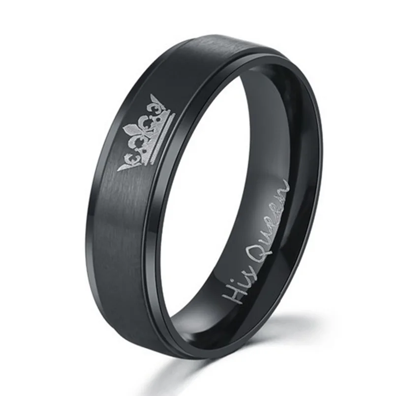 Relodi Charm Double Rings Her King and His Queen Stainless Steel Wedding Rings for Women & Men Fashion Couples Jewelry SP0168