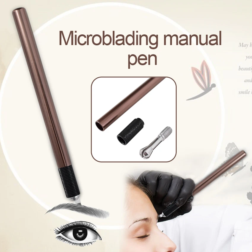 

Permanent Makeup Pen Tattoo Manual Machine Brown Alloy Eyebrow Lip Eyeliner Microblading for Tattoo Needles Blades Pigment Tools