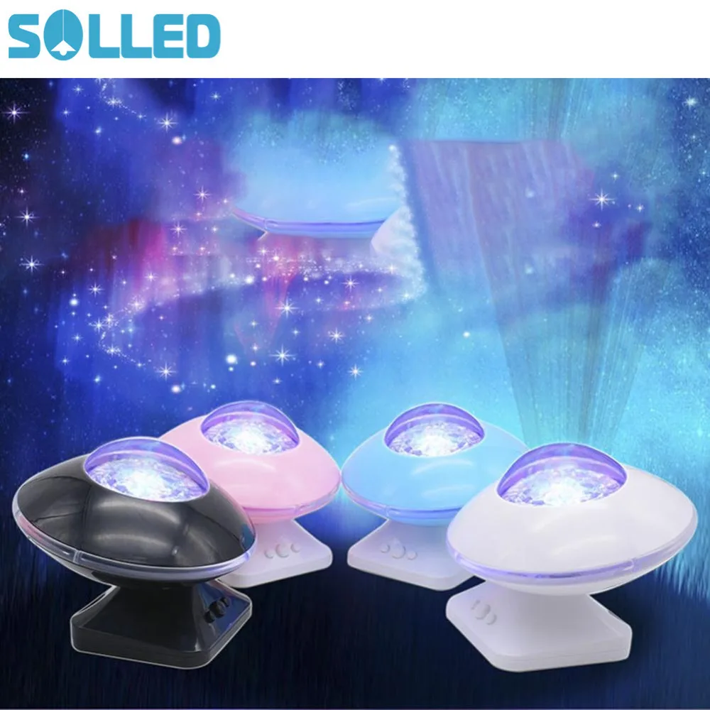 

SOLLED 2017 RGB UFO Crystal Ball Auto Rotating LED Speaker Projection Lamp Xmas Starry Light Disco Party Bulb For Sleeping TH