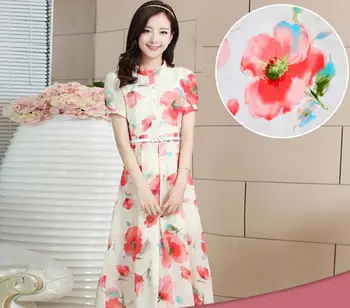 

2Meter Printing Chinaese rose Flower Chiffon Fabric For Apparel Sewing Fashion Women's Dheongsam Wedding Dress Diy Doll