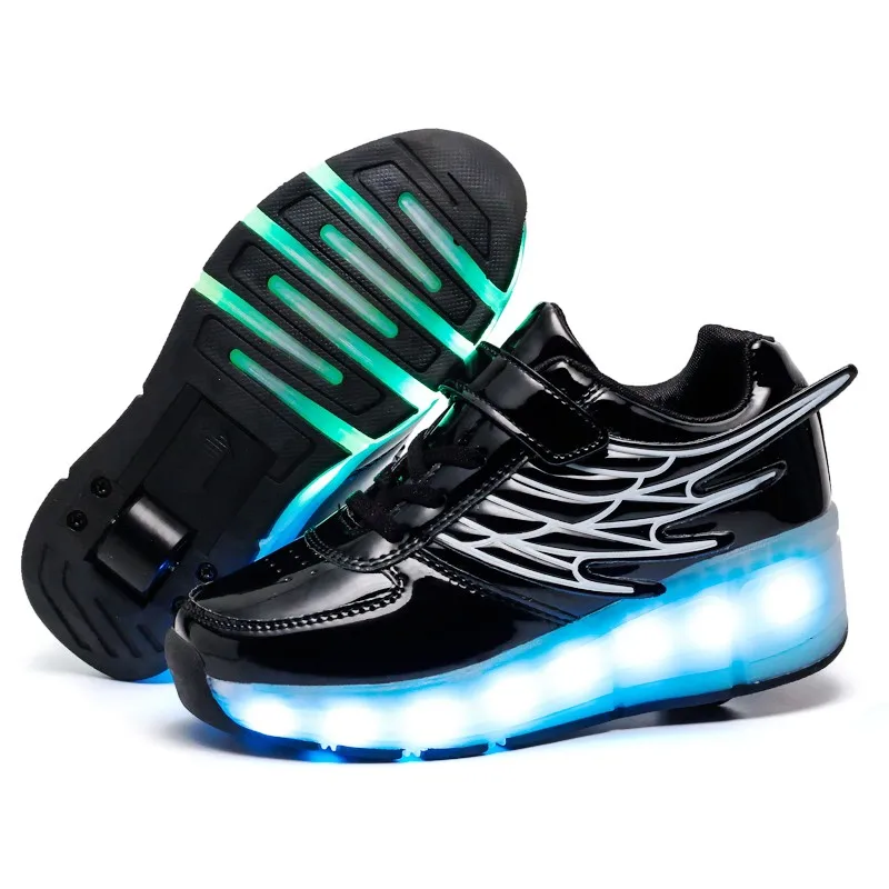 جديد الوردي الفضة USB شحن الأزياء الفتيات الفتيان مصباح ليد أحذية التزلج الأسطوانة للأطفال أطفال أحذية رياضية مع عجلات واحدة عجلات