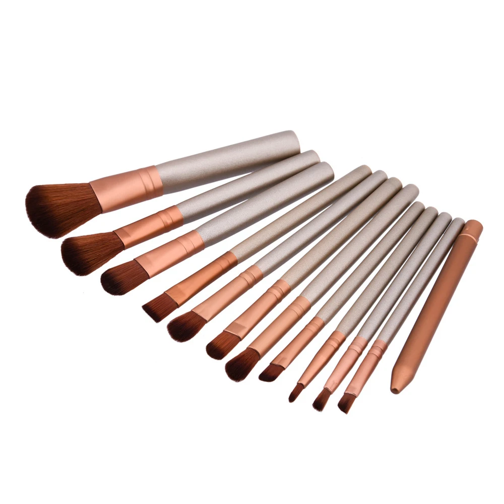 12Pcs/set Aluminum Handle Makeup Brushes Set Kits Powder Foundation