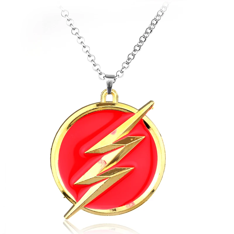 Superhero The Flash Necklace Red Golden Super Hero Lightning Logo