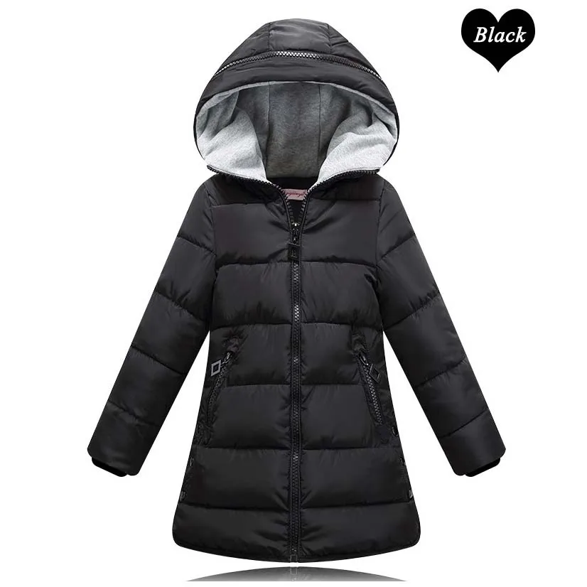 Коллекция года, детская одежда для детей, куртка с капюшоном для девочек-подростков, пальто осенне-зимние теплые парки с хлопковой подкладкой От 3 до 12 лет, красного и черного цвета - Цвет: Черный