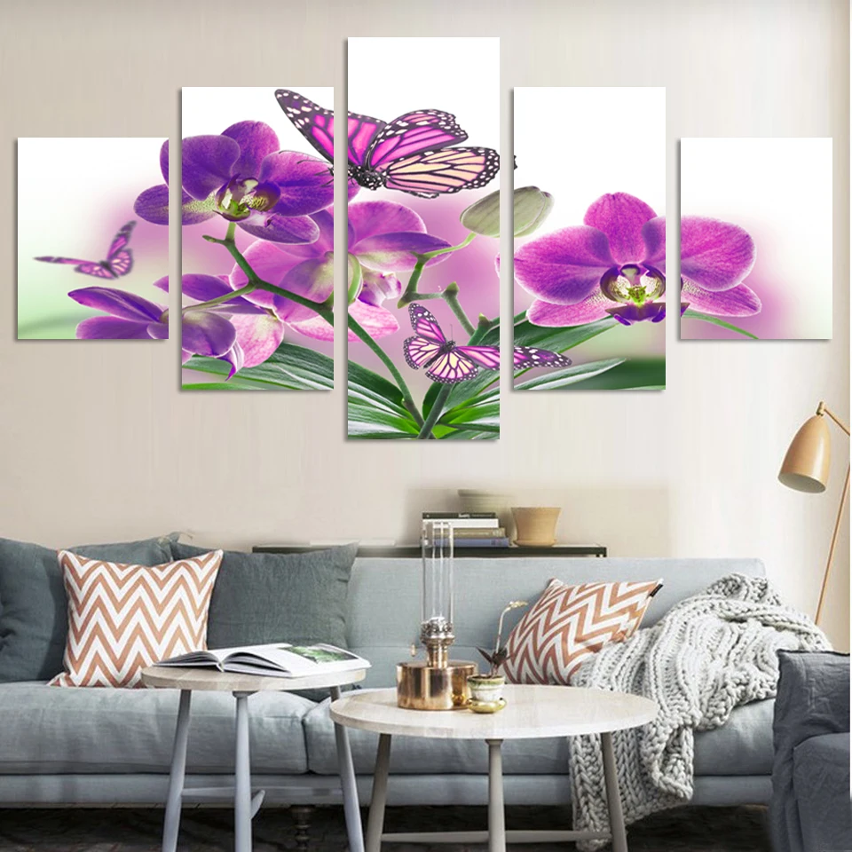 2017 5 Piece Art Wall Picture Abstract Modern Painting Purple Rose 2017 5 Piece Art Wall Picture Abstract Modern Painting Purple Rose Blue Flower Erfly Home Decorative Paint On Canvas