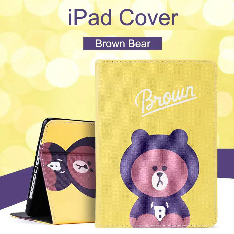 

Cartoon Brown Bear Soft Cover Case For New 2017 2018 iPad 9.7 inch Air 1 2 Auto Wake Up/Sleep Function Stand Smart Cover