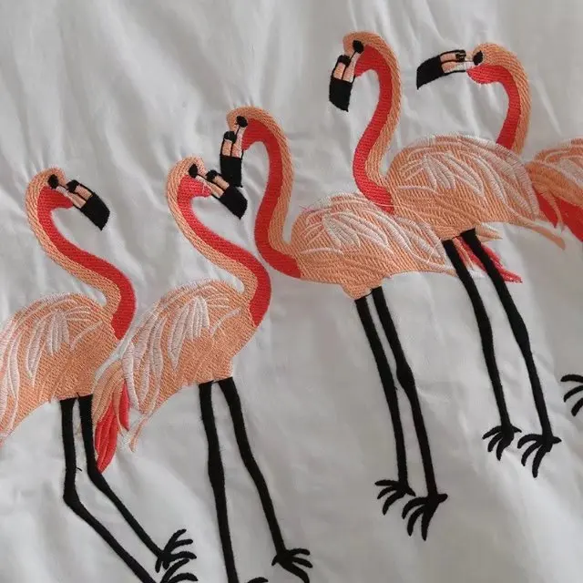 H.SA 2018 Spring New Women White Long Blouses Long Sleeve Casual Flamingo Embroidery Shirts Women Top and Blouses roupa feminina