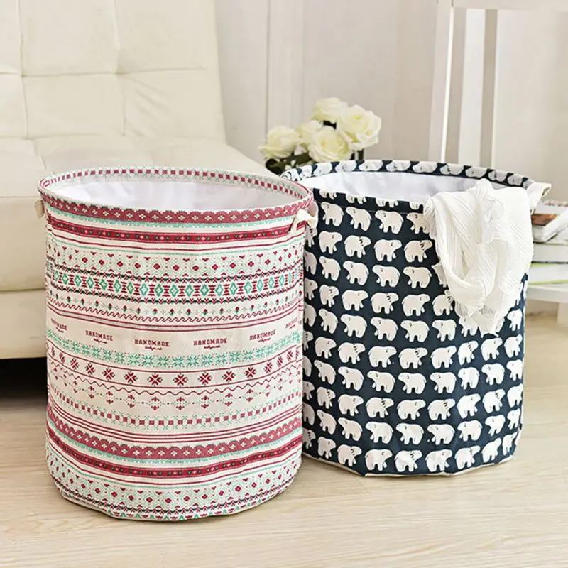 

Foldable Laundry Basket Large Capacity Printed Laundry Hamper Dirty Cloth Storage Bin Toy Collection Organizer with Two Handles