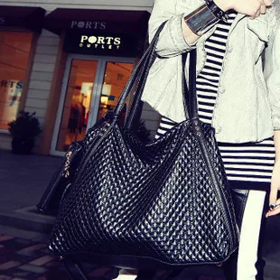 

Woman's Bag Vintage Shoulder Bag Plaid Pattern Handbag Leisure Messenger Bag Black 88 LT88