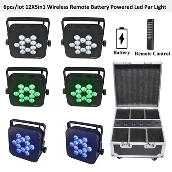 

12x5in1 RGBWA Battery Led Par Light Remote Control Flat Led DJ Stage Lighting for Wedding Christmas Party 6pcs with flight case