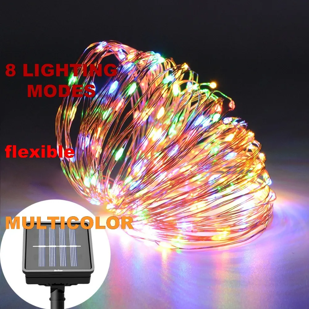 

8 modes multicolor Christmas Solar LED String Light Waterproof 10M 33ft 100 LED Silver Wire Fairy Lamp For Outdoor Garden Chris
