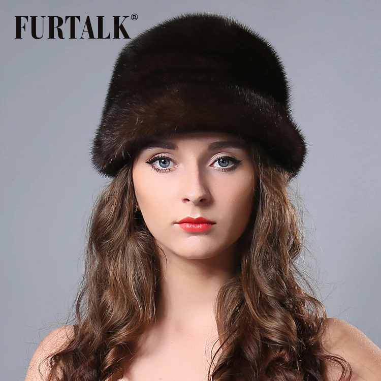 FURTALK русская зима, настоящая норковая шапка-ведро для женщин, теплая шапка из натурального меха норки