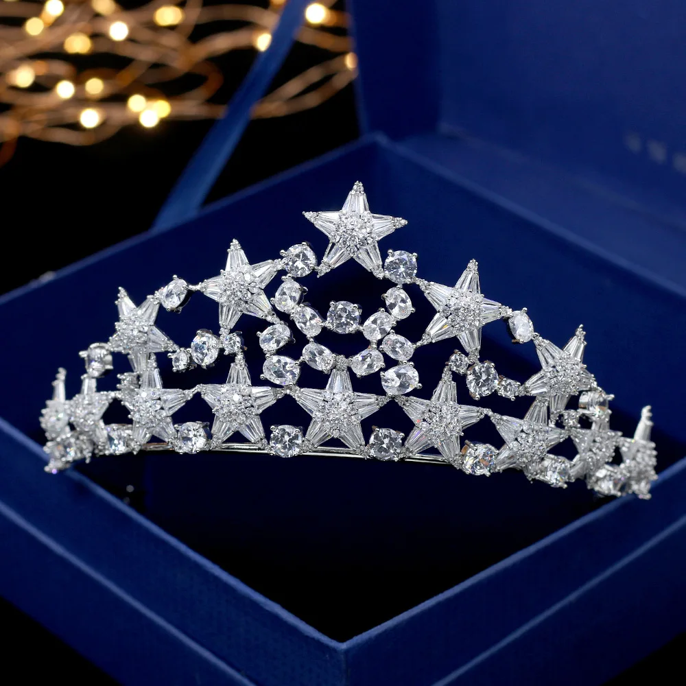 

Jonnafe Fashion Star Princess Crown AAA Zircon Bridal Tiara Hairband Wedding Hair Accessories Women Prom Headpiece