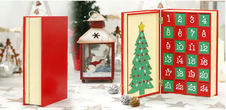 19.5*30cm Christmas Advent Calendar Lovely Creative Book Shape DIY Desktop Decoration Present 24 Small Pendant Free