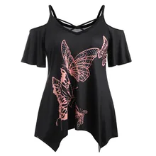 Летние женские топы размера плюс 5XL, топы и блузки, туника с принтом бабочки, топы с открытыми плечами, повседневные футболки одежда