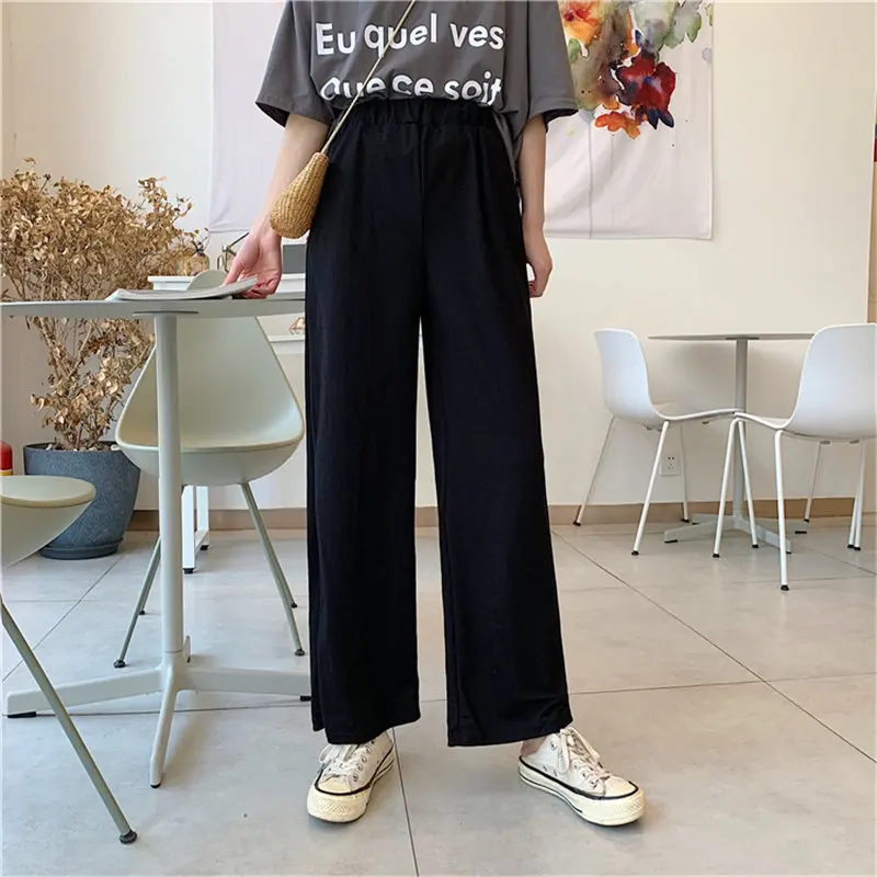 

HziriP High Waist Thin Loose Casual Women Korean Simple 2019 New Stylish Elastic Waist Female Solid Straight Ankle Length Pants