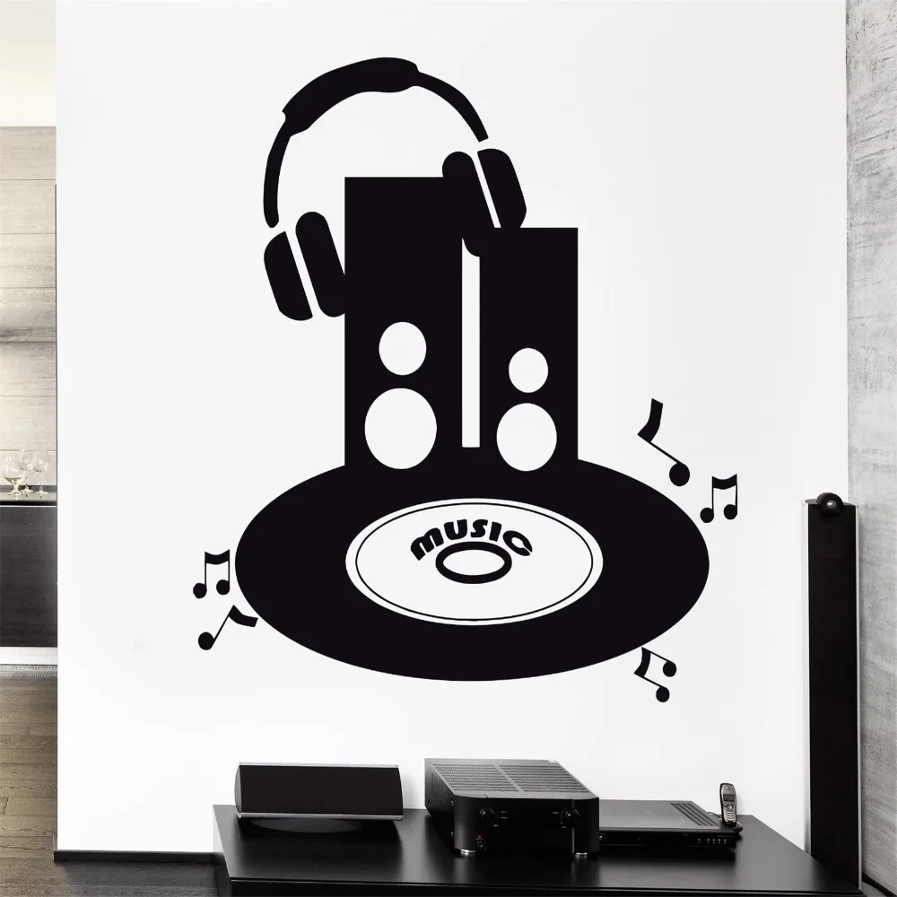Music Wall Decal Headphones Sound DJ Night Club Pop Vinyl Stickers Art