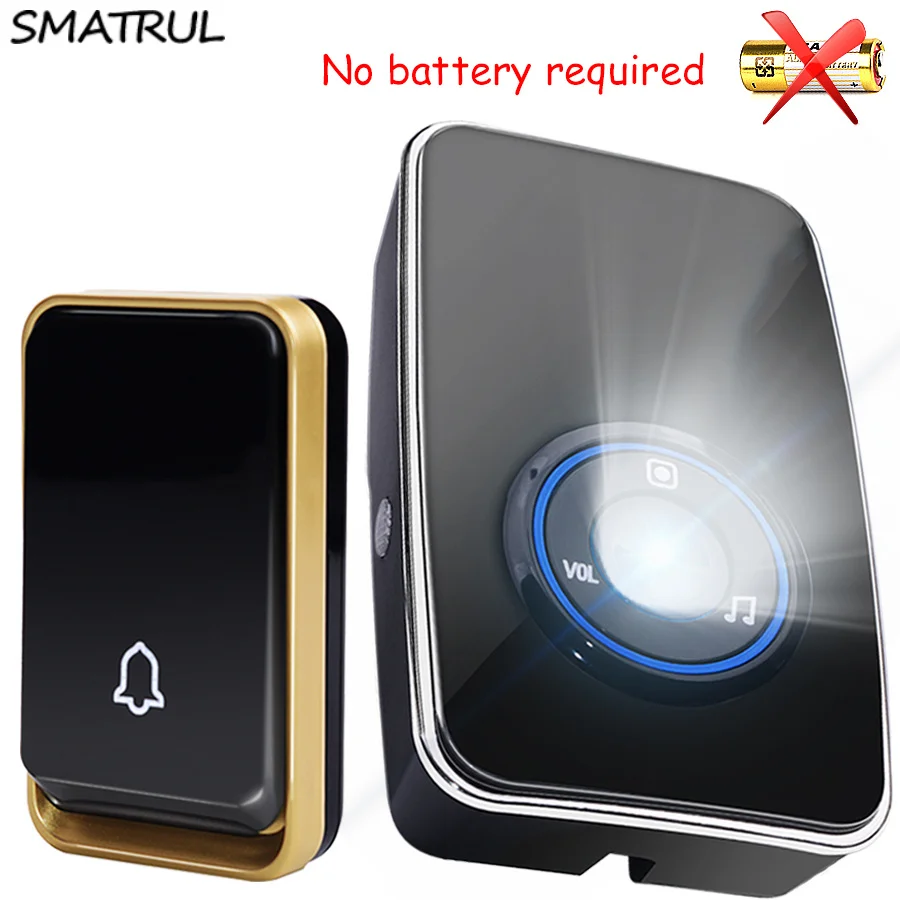 SMATRUL self powered Waterproof Wireless DoorBell night light sensor no battery EU plug smart Door Bell 1 2 button 1 2 Receiver