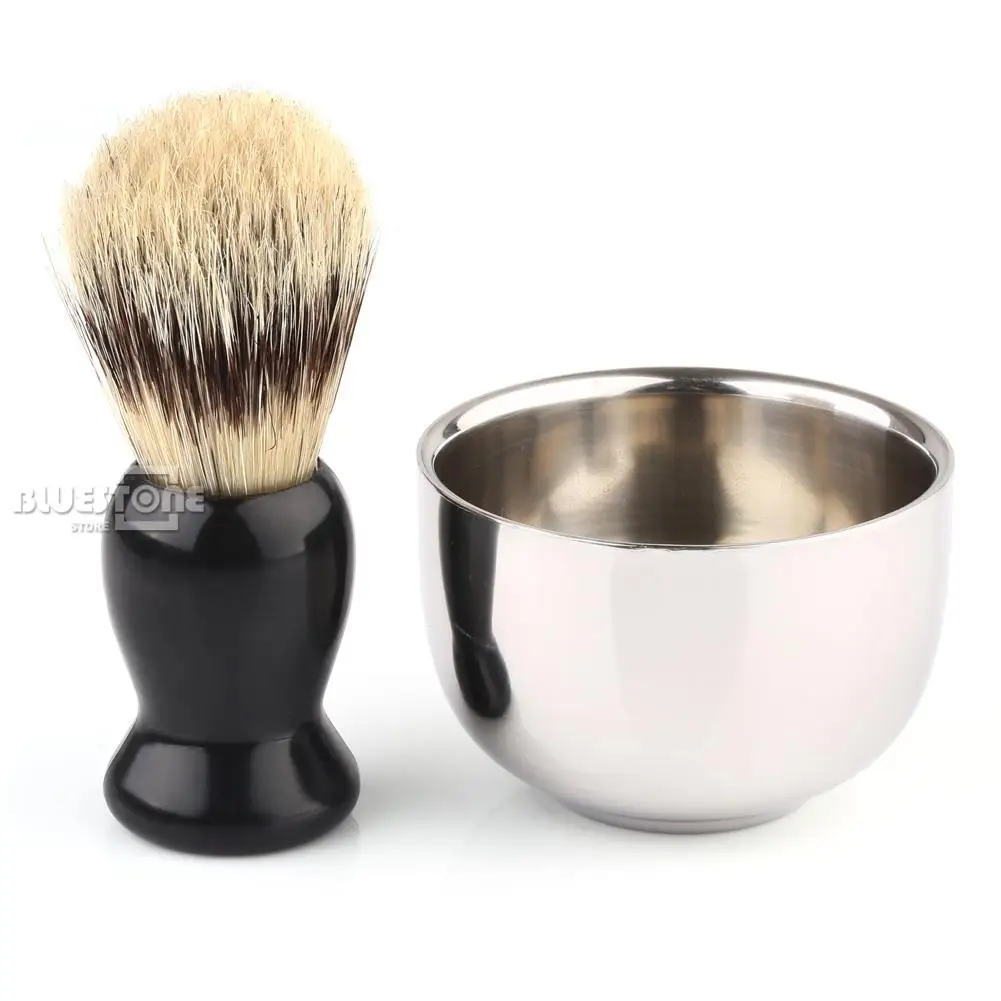 Best Badger Bristle Hair Shaving Brush + Metal Bowl Mug Barber Tool Set