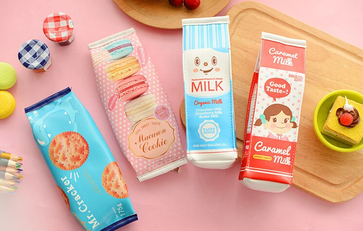 

I56 Cute Kawaii Milk Macaron Cookie Pencil Case Pen Bag Cosmetic Makeup Bag Stationery Student Gift Rewarding