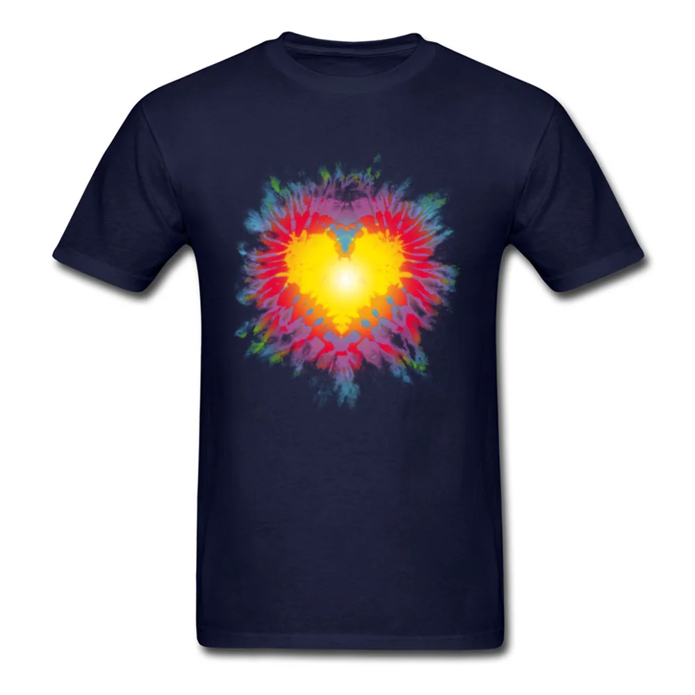 Tie Dye Heart Graphic Leisure Tops Shirts O-Neck ostern Day Pure Cotton Short Sleeve T Shirt for Men Printed On Tee-Shirts Tie Dye Heart navy
