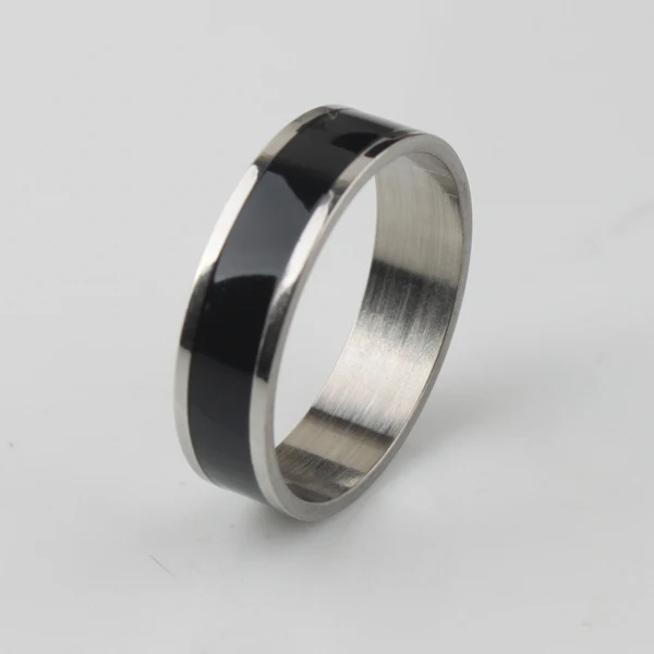 

free shipping Wide 5mm black stripe rings 316L Stainless Steel men finger ring wholesale lots