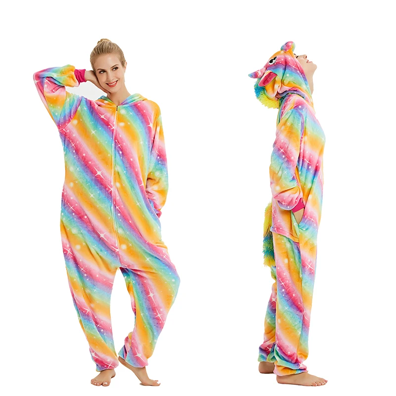 Onesie пижамы кигуруми Единорог для женщин и мужчин взрослых животных мультфильм