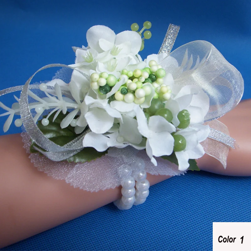 Buy Wrist Corsage Bracelet For Wedding or Prom Artificial Silk Hydrangea Flower