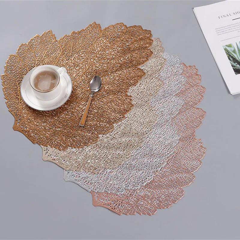 

PVC Placemat For Dining Table Mat Creative Simulation Plant Hollow Leaf Placemat Milk Coffee Cup Mats Home Desktop Decoration