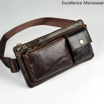 

Genuine Leather Multi-functional Casual Waist Packs Belt Close Pocket Leather Crossbody Business Brown Belt Bags Men Vintage QQ