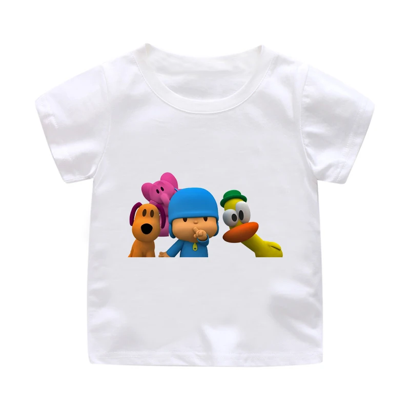 Детский короткий рукав для мальчиков летние белые мультфильм покойо, Детская футболка с принтом футболки детские топы для девочек, костюм, одежда для детей