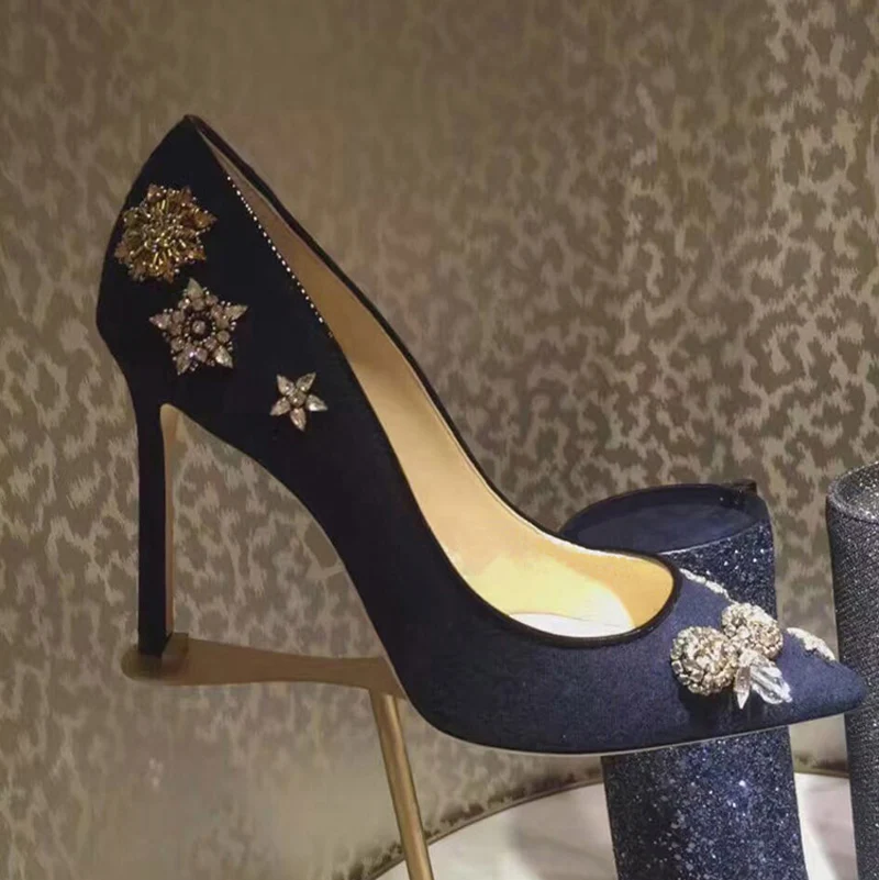 

2016 autumn new fashion asakuchi thin heel women pumps women rhinestone pointed toe high heels genuine leather shoes pumps