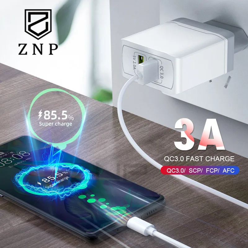 

ZNP Quick Charge 3.0 28W QC 3.0 Dual USB Charger Adapter EU Travel Wall Mobile Phone Fast Charging For iPhone Samsung Xiaomi