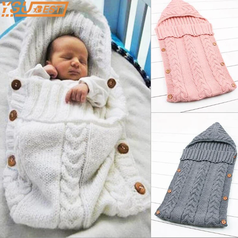 

Newborn Shoot Winter Kids Knit Blanket Swaddle Sleeping Bag Sleep Sack Fall Outdoor Stroller Wrap for 0-12 Month Baby Boy Girl