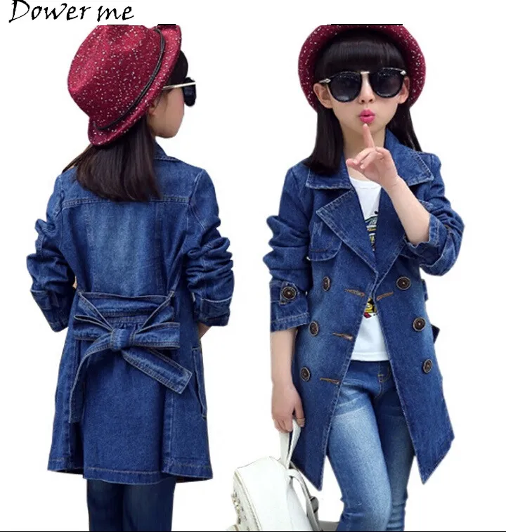Spring Denim Jacket Girls Fashion Double Breasted Jeans Outerwear Kids