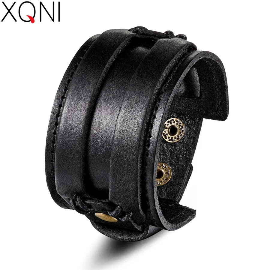 

XQNI Black&Brown Color Double Safety Clasps PU Leather Bracelet 18-20CM Size Belt Bracelet For Men Birthday Party Gift Discount