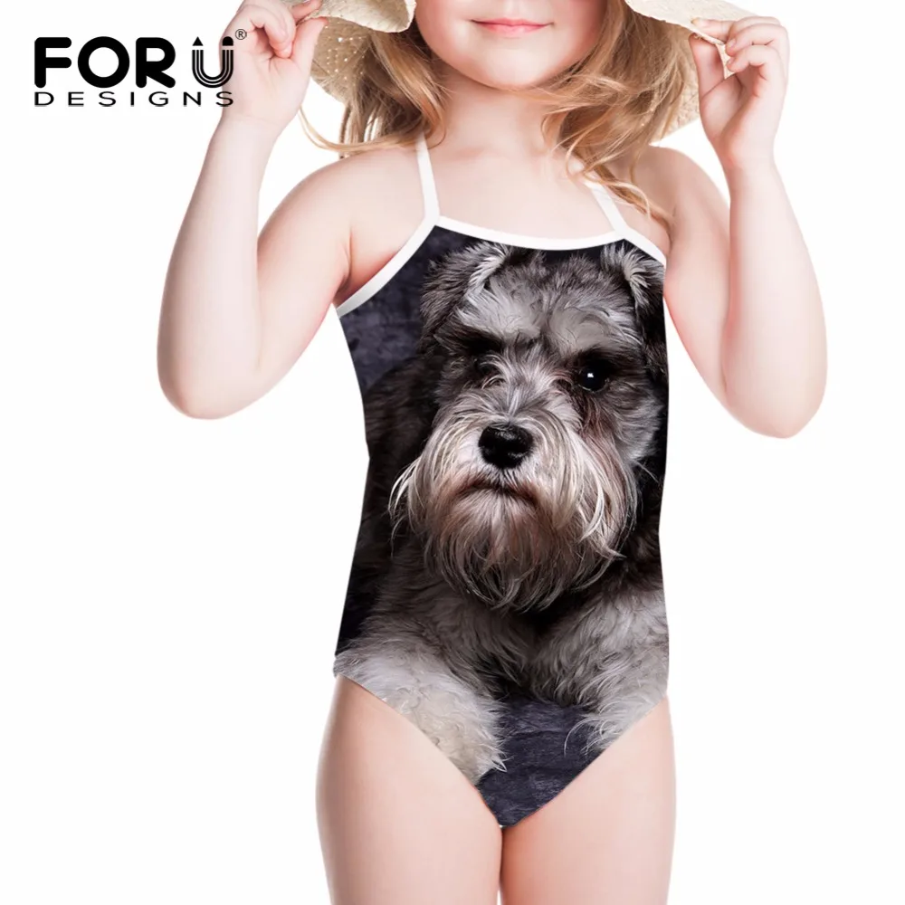 

FORUDESIGNS Swimsuit for Girls Children Swimwear One Piece Kawaii Schnauzer Printing Kids Bathing Suit Baby Bikini Beachwear
