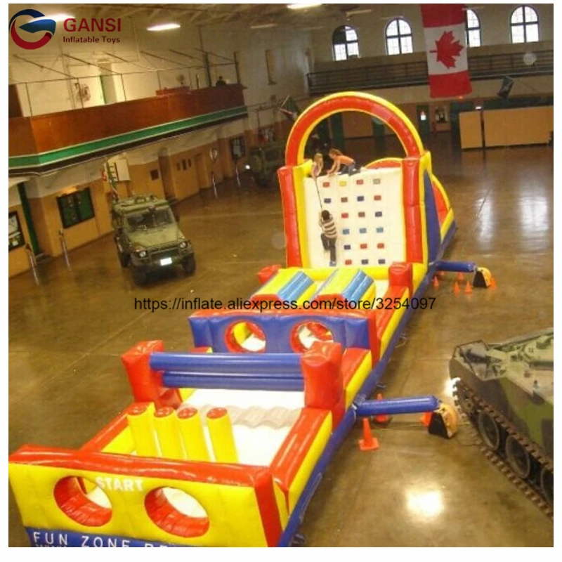 1000D 0.55Mm Pvc Jumping Bouncy Castle For Kids,13*3.5*4M Inflatable Obstacle Course For Amusement