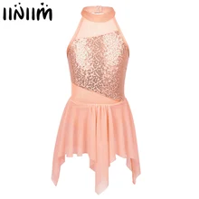 Детское балетное танцевальное платье для девочек, платье-трико с блестками и вырезом на спине, костюмы для лирических танцев, Современная гимнастика, трико балерины