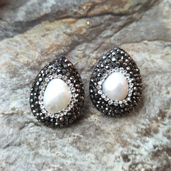 

5 Pair/lot water drop Pearl Pave Rhinestone Crystal Stud Earrings Jewelry For Women ER152